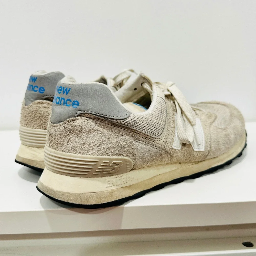 New Balance 574 Mens 8 Beige Hairy Suede Mesh Low Top Sneakers U574RZ2 - Picture 9 of 13